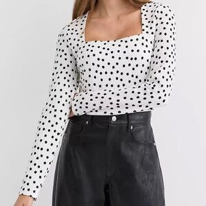 NEW! LOFT White Long-Sleeve Square-Neck Polka Dot Top | Women’s Size Medium, NWT